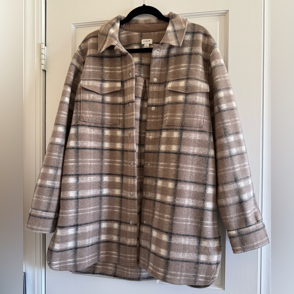 J. Crew Factory Beige Plaid Button-Front Shacket